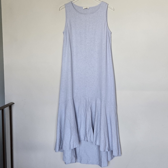 CYNTHIA ROWLEY Linen Hi-Low Tiered Maxi Sleeveless Lagenlook Beachy Boho Dress - Picture 4 of 10